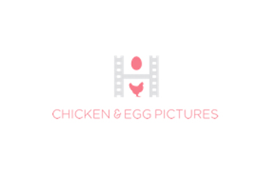 Logo featuring a film strip containing a pink egg and a pink chicken silhouette above the text 'CHICKEN & EGG PICTURES'.