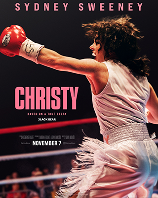 Sydney Sweeney as a female boxer in a white tank top, throwing a punch in a boxing ring.