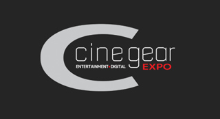 Cine Gear Entertainment Digital Expo logo in white and red text on a dark gray background.
