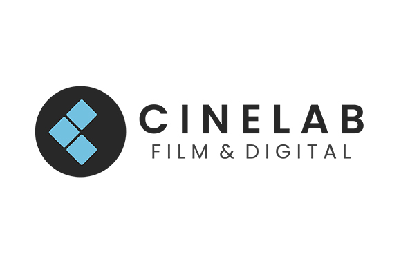 Cinelab Film & Digital logo featuring a black circle with three blue diamonds and sans-serif text.