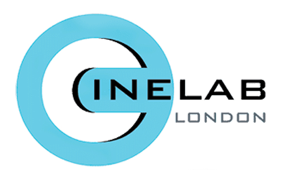 A light blue circular logo containing the word CINELAB in black capital letters.