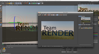 A 3D modeling software interface showing a landscape render with the text 'Team RENDER'.