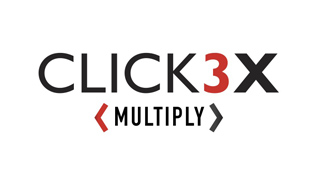 Black and red text logo reading CLICK3X with MULTIPLY between two arrowheads.