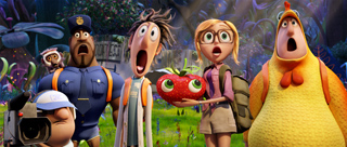 Animated characters with wide eyes and open mouths look up in shock amidst colorful plants.