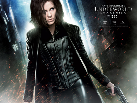 A woman in black leather attire holds a handgun against a dark, debris-filled background.