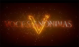 Glowing orange text reading 'VOCES ANONIMAS' with a large flaming 'V' against a dark background.