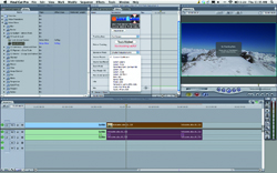 A digital interface of a video editing software showing timelines, media bins, and a preview window.