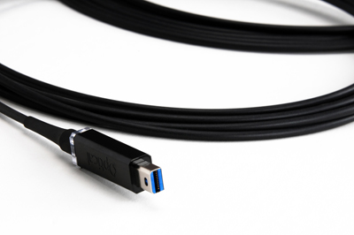 A black HDMI cable with a rectangular connector featuring a blue accent on a white background.