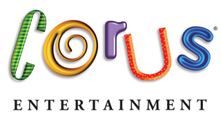 Colorful, stylized text reading Corus with ENTERTAINMENT underneath on a white background.