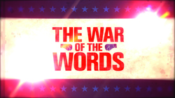 Red text reading 'The War of the Words' against a light background with blue star borders.