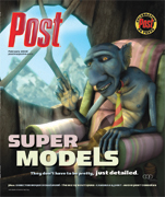 A blue-skinned creature with a tie sits in a striped armchair, gesturing with its hand. Mountains are visible through a windo