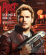 Chris Pratt as Star-Lord, holding a futuristic gun, on the cover of Post magazine with the headline "SOUND & SPACE".