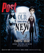 Cover of Post magazine with animated characters Victor and Emily from Corpse Bride, with text 'Something Old, Something New'.