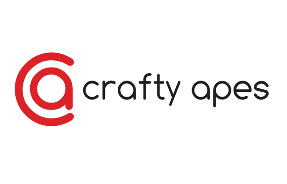 Red stylized letter 'a' icon next to the text 'crafty apes' in black lowercase font.