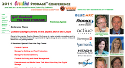 Flyer for the 2011 Creative Storage Conference featuring event details, agenda, sponsors, and presenter headshots.