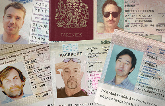 A collage of multiple identity documents, including passports and ID cards featuring various portraits.