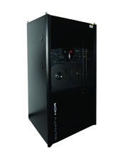 A tall, black rectangular Scanty HDR machine with a control panel and circular components on the front.