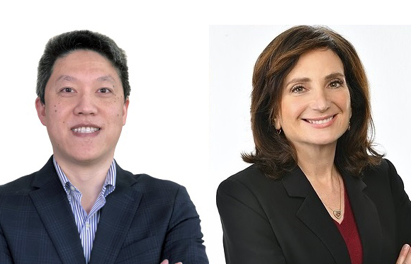 Headshots of a smiling man in a blue checkered blazer and a smiling woman in a black blazer.