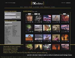 A website interface displaying a grid of various video footage thumbnails under search results.