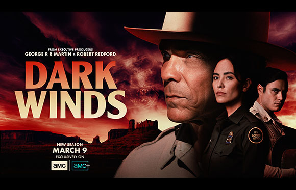 Poster for Dark Winds featuring three characters against a red desert landscape.
