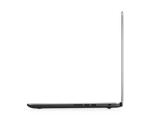 Side view of a slim, silver laptop shown in an open position against a white background.