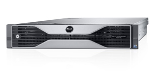 A silver Dell rack-mounted server unit positioned horizontally against a white background.