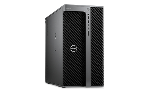 A dark gray Dell Precision tower computer standing vertically against a white background.
