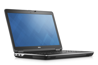 An open Dell laptop with a blue screen displayed on a white background.