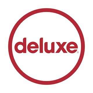 The word deluxe in lowercase red font inside a red circle on a white background.