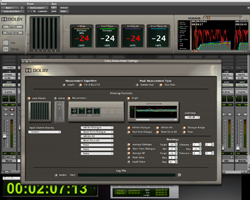 A digital audio workstation interface showing loudness meters, waveform graphs, and measurement settings.