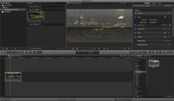 A digital interface of a video editing application showing a timeline, media library, and video preview.