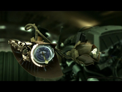 A metallic, steampunk-style rose with mechanical components and a glowing center.