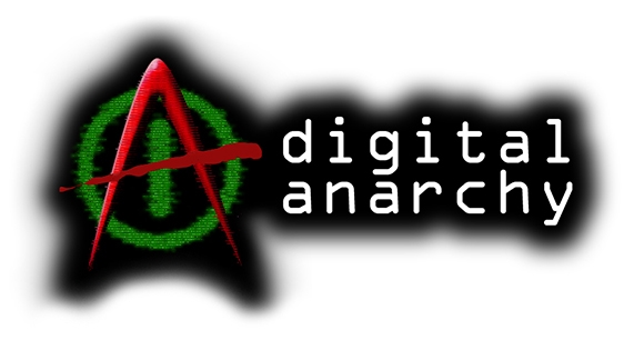 A red anarchy symbol over a green circle next to the text digital anarchy.