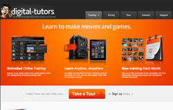 Digital-Tutors website homepage promoting online training for movies and games.