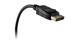 A black HDMI cable with a connector head against a white background.