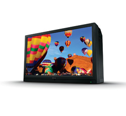 A black flat-screen television showing multiple colorful hot air balloons in a blue sky over a landscape.