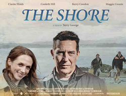 Movie poster for The Shore featuring a smiling woman and a serious man against a coastal landscape.