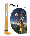 Software box for Carrara 5 featuring a 3D rendered woman in a yellow dress against a mountain landscape.