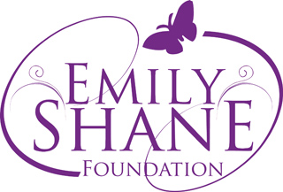 Purple logo for the Emily Shane Foundation featuring a butterfly and swirling lines.