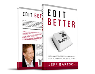 Two copies of the book Edit Better by Jeff Bartsch, featuring a computer key with scissors and the word Better.