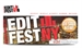 Graphic for Edit Fest NY featuring large white and red text over a cityscape background.