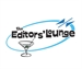 Logo for The Editors' Lounge featuring text inside a blue oval with a cocktail glass icon.