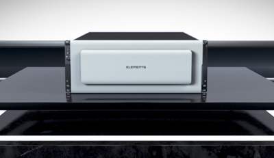 A white rectangular electronic device with ELEMENTS text centered on a black platform.