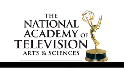 Logo for The National Academy of Television Arts & Sciences next to a gold Emmy Award statue.