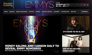Television Academy website with Emmy news headline about Mindy Kaling and Carson Daly.