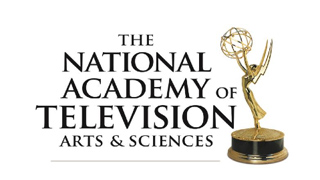 Logo for The National Academy of Television Arts & Sciences next to an Emmy Award trophy.