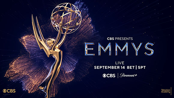 Gold Emmy statue against a dark blue background with text announcing the live broadcast on September 14.
