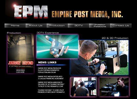 Website for Empire Post Media featuring navigation links and production service sections.