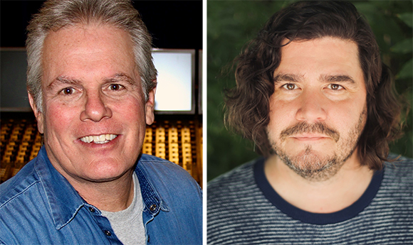 Two headshot portraits of men, one with short grey hair and one with long dark hair.