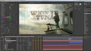 Video editing software interface showing a 'Wicked Tuna' promotional frame and a multi-track timeline.